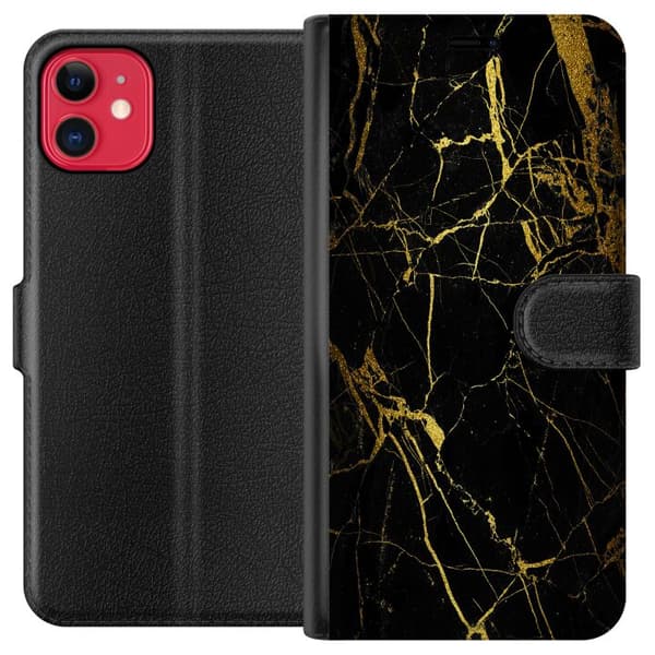 Kompatibelt Plånboksfodral till Apple iPhone 11 Marble Black&Gold