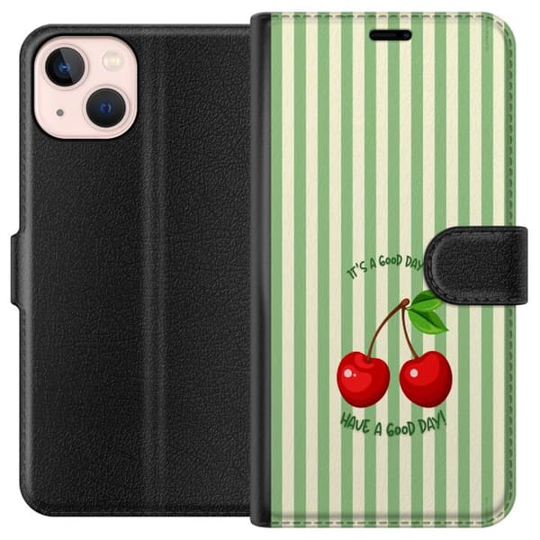 Kompatibel Tegnebogsetui til Apple iPhone 13 mini Sødt kirsebærmotiv med hjerteformet design