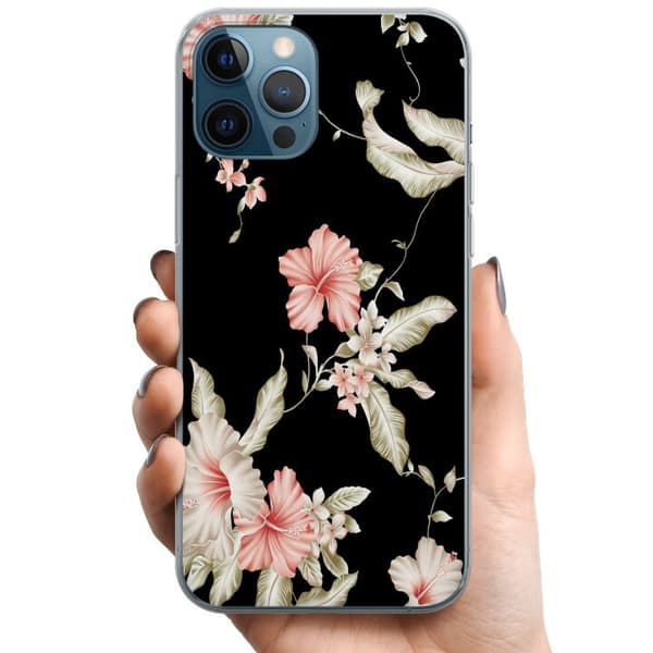 Kompatibel Mobilcover til Apple iPhone 12 Pro Blomstermønster Sort