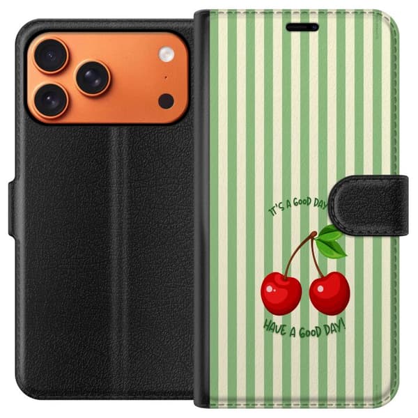 Kompatibelt Lommeboketui til Apple iPhone 17 Pro Max Søtt kirsebærbilde med hjerteformet design