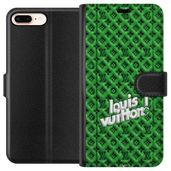 Kompatibelt Plånboksfodral till Apple iPhone 7 Plus Grönt lyxmönster med monogram