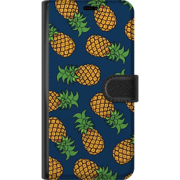 Kompatibel Tegnebogsetui til Apple iPhone 12 Pro Mønster med gule ananaser og grønne blade mod mørkeblå baggrund