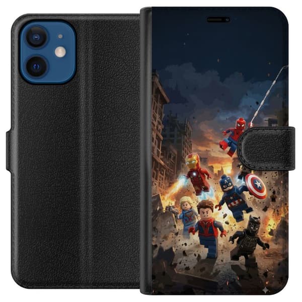 Kompatibel Tegnebogsetui til Apple iPhone 12 Actionfyldt LEGO Marvel-motiv til superheltfans