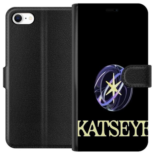 Kompatibel Tegnebogsetui til Apple iPhone 6 KATSEYE-emblem med stjerne og lilla cirkelformer over lys tekst på sort baggrund