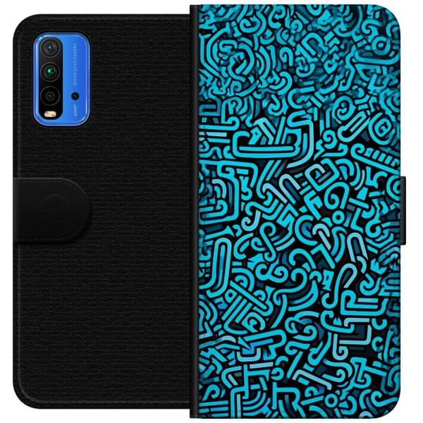 Kompatibelt Lommeboketui til Xiaomi Redmi Note 9 4G Blå abstrakt graffiti
