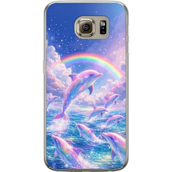 Kompatibelt Mobildeksel til Samsung Galaxy S6 Glittrande regnbågsdelfiner