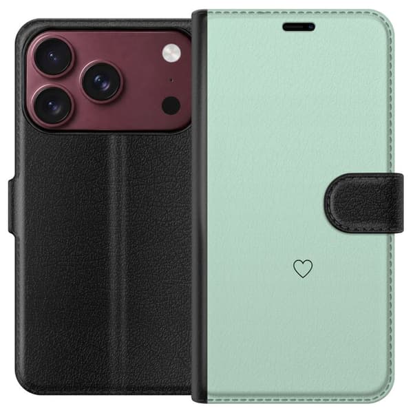 Kompatibel Tegnebogsetui til Apple iPhone 18 Pro Max Enkel sort hjertekontur centreret mod mintgrøn baggrund