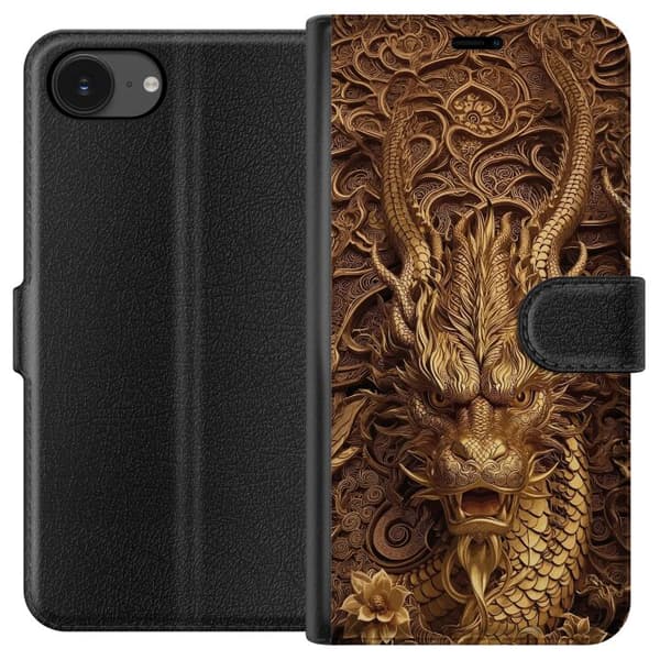 Kompatibelt Plånboksfodral till Apple iPhone 16e Elegant drakmotiv i guld