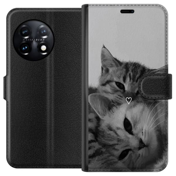 Kompatibelt Lommeboketui til OnePlus 11 Katt Hjerte
