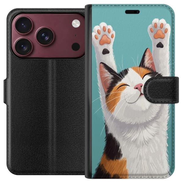 Kompatibelt Lommeboketui til Apple iPhone 18 Pro Max Glad trefärgad katt