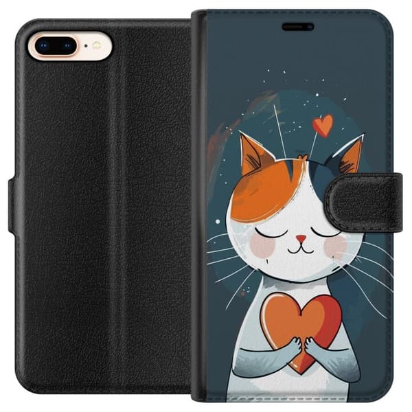 Kompatibel Tegnebogsetui til Apple iPhone 8 Plus Sød kat, der holder et farverigt hjerte