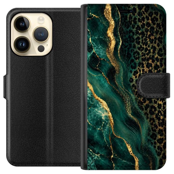 Kompatibelt Plånboksfodral till Apple iPhone 14 Pro Emerald Leopard