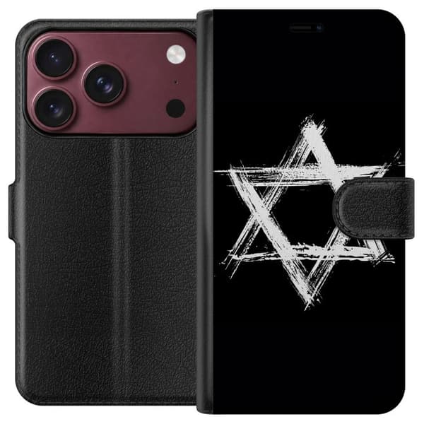 Kompatibel Tegnebogsetui til Apple iPhone 18 Pro Max Davidsstjerne illustreret med hvide penselstrøg på sort baggrund