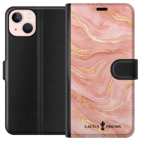 Kompatibel Tegnebogsetui til Apple iPhone 13 mini Kaktus og venner – RoseGoldFlow