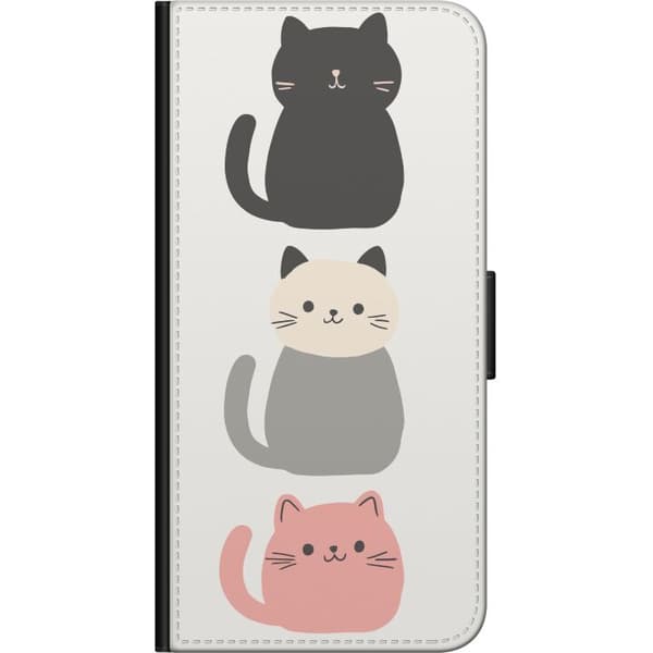 Kompatibel Tegnebogsetui til Xiaomi Redmi Note 9 4G Minimalistisk illustration med tre katte i sort, grå og rosa
