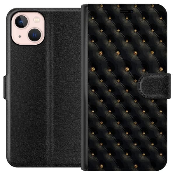Kompatibel Tegnebogsetui til Apple iPhone 13 Elegant sort diamantmønster med guldfarvede detaljer