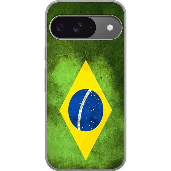 Kompatibelt Mobildeksel til Google Pixel 9 Brasiliansk flagg med rustikk tekstur
