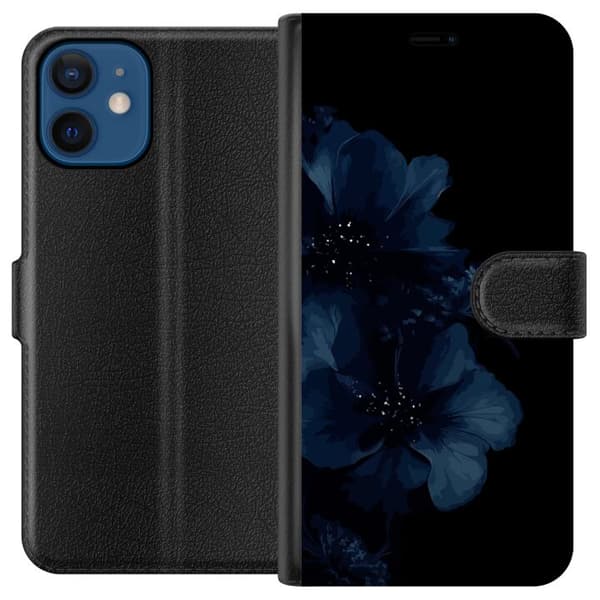 Kompatibelt Lommeboketui til Apple iPhone 12 mini Mörkblå blommor