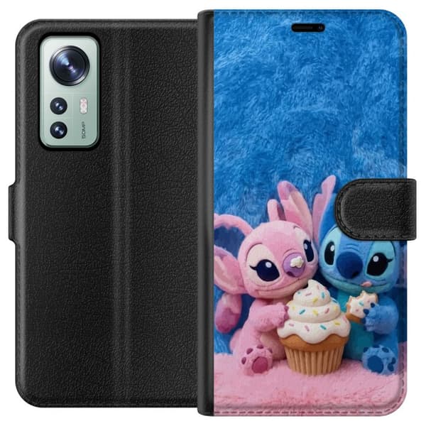 Kompatibel Tegnebogsetui til Xiaomi 12 Søde blå og lyserøde figurer med stor cupcake og krymmel