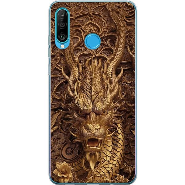 Kompatibelt Mobildeksel til Huawei P30 lite Elegant dragemotiv i gull