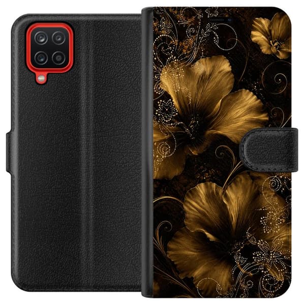 Kompatibelt Lommeboketui til Samsung Galaxy A12 Gyllen blomstring