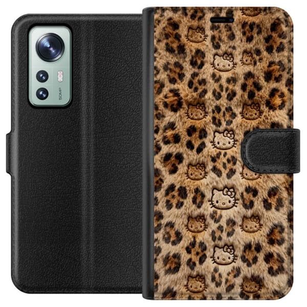 Kompatibel Tegnebogsetui til Xiaomi 12 Leopardmønster med søde kattemotiver og blød pelsstruktur