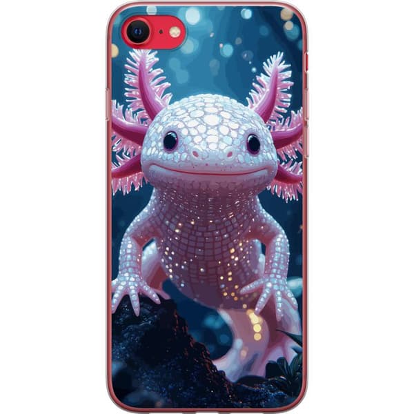 Kompatibelt Mobildeksel til Apple iPhone SE (2022) Nærbilde av hvit axolotl med rosa detaljer i akvariemiljø