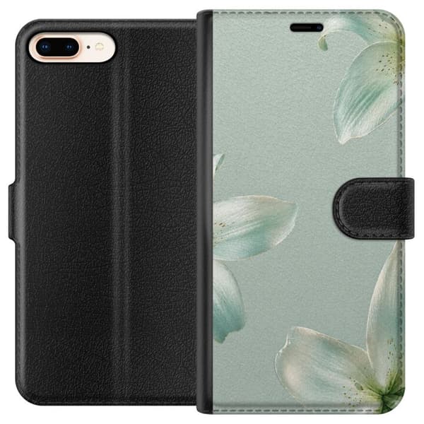 Kompatibel Tegnebogsetui til Apple iPhone 8 Plus Elegant design med mintgrønne liljer og harmoniske blomsterdetaljer