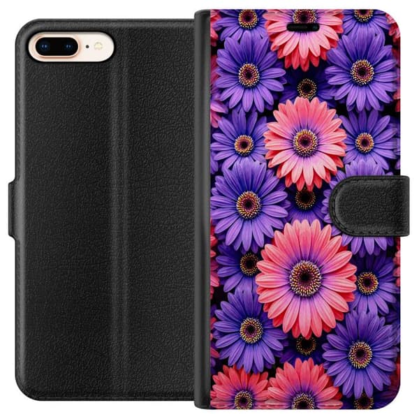 Kompatibelt Plånboksfodral till Apple iPhone 8 Plus Lila och rosa blommor