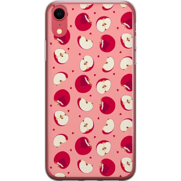 Kompatibelt Mobildeksel til Apple iPhone XR Illustrert mønster med røde epler, epleskiver og små hjerter mot rosa bakgrunn