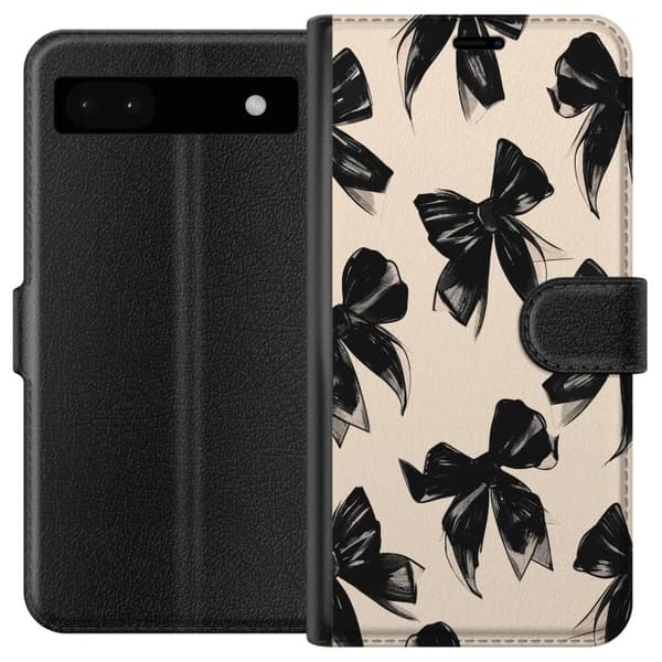 Kompatibel Tegnebogsetui til Google Pixel 6a Dekorativt mønster med sorte rosetter på beige baggrund