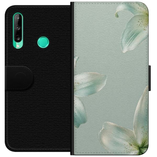 Kompatibel Tegnebogsetui til Huawei P40 lite E Elegant design med mintgrønne liljer og harmoniske blomsterdetaljer