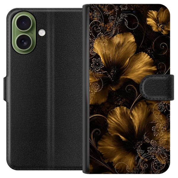 Kompatibel Tegnebogsetui til Apple iPhone 18 Gylden blomstring