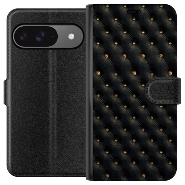 Kompatibel Tegnebogsetui til Google Pixel 9 Pro Elegant sort diamantmønster med guldfarvede detaljer