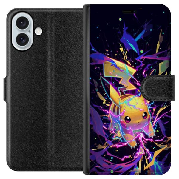 Kompatibel Tegnebogsetui til Apple iPhone 16 Plus Dynamisk Pikachu-motiv med farverige effekter