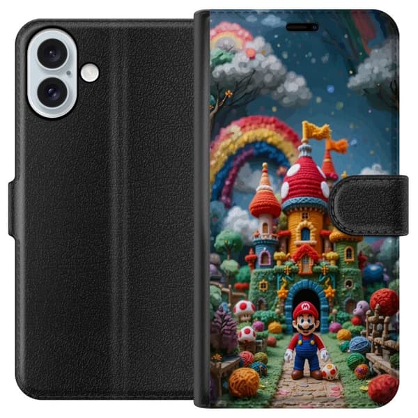 Kompatibel Tegnebogsetui til Apple iPhone 16 Plus Super Mario-inspireret eventyr tema