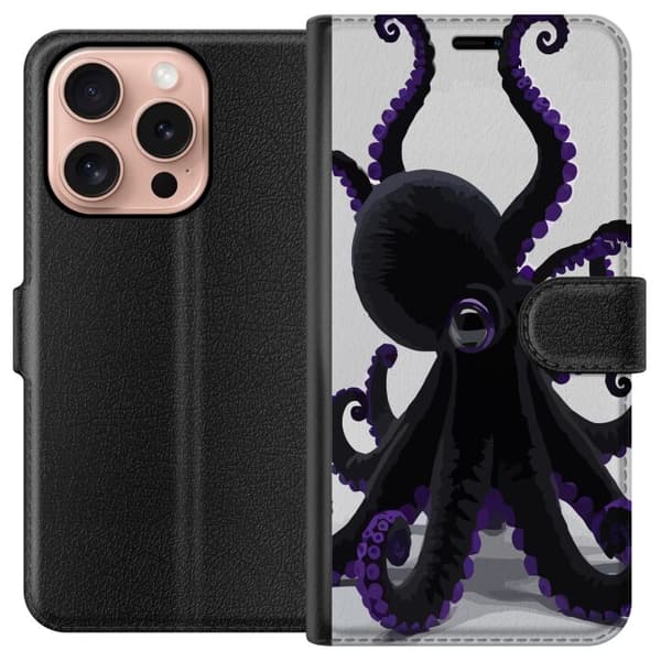 Kompatibel Tegnebogsetui til Apple iPhone 16 Pro Svart bläckfisk