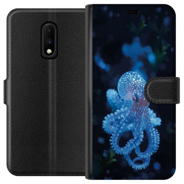 Kompatibelt Lommeboketui til OnePlus 7 Nærbilde av blå blekksprut