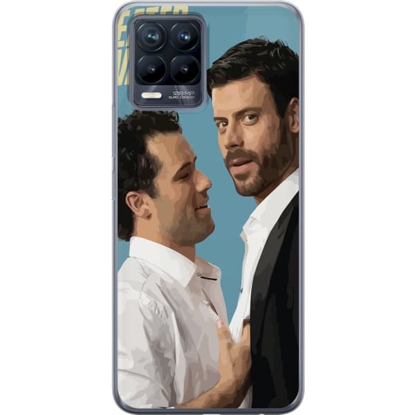 Kompatibelt Mobildeksel til Realme 8 Modent motebilde med elegante menn og lysblå bakgrunn