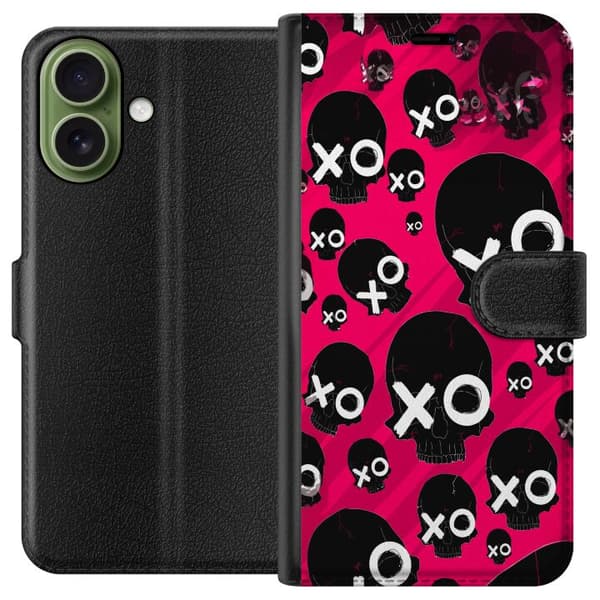 Kompatibelt Lommeboketui til Apple iPhone 17 Rosa dödskallar med XO