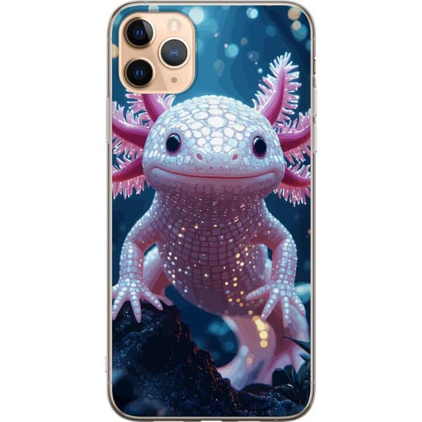 Kompatibelt Mobildeksel til Apple iPhone 11 Pro Max Nærbilde av hvit axolotl med rosa detaljer i akvariemiljø