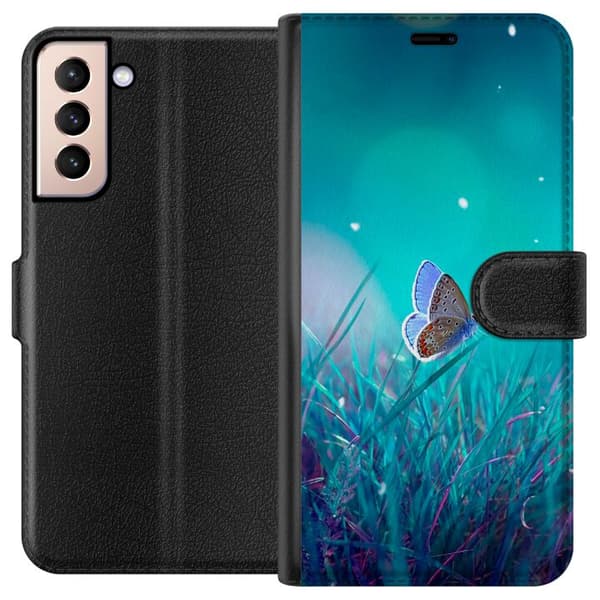 Kompatibelt Lommeboketui til Samsung Galaxy S21 Blå sommerfugl