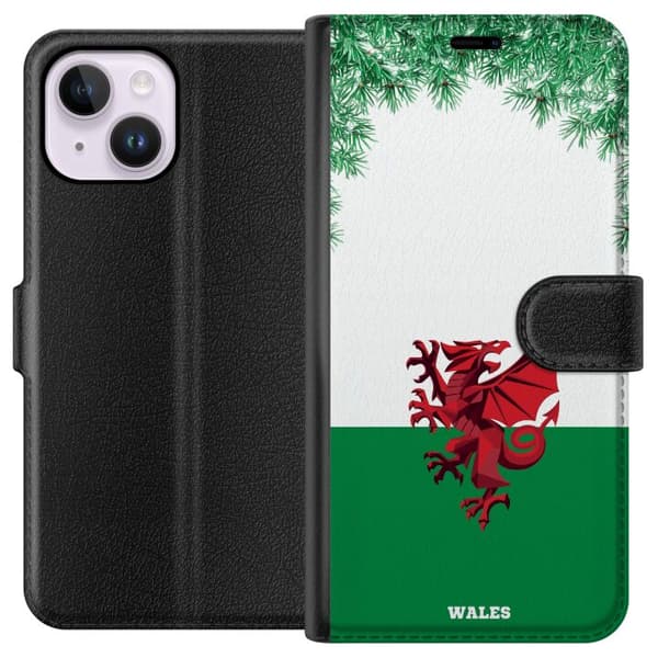 Kompatibel Tegnebogsetui til Apple iPhone 14 Plus Klassisk walisisk flag med ikonisk rød drage