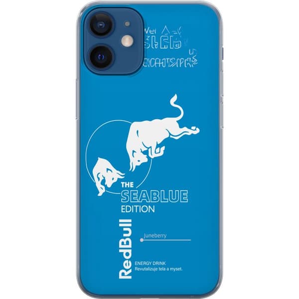 Kompatibelt Mobildeksel til Apple iPhone 12 mini Grafisk blå energidrikk design med hvit okse illustrasjon