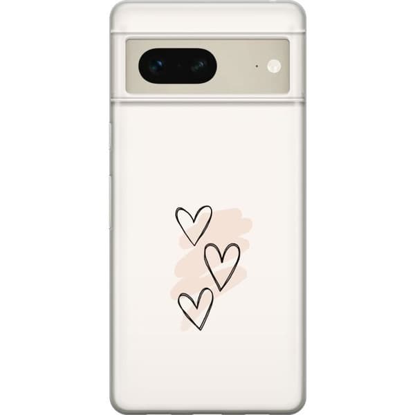 Kompatibelt Mobildeksel til Google Pixel 7 Håndtegnede hjerter med diskrete rosa penselstrøk på lys beige bakgrunn