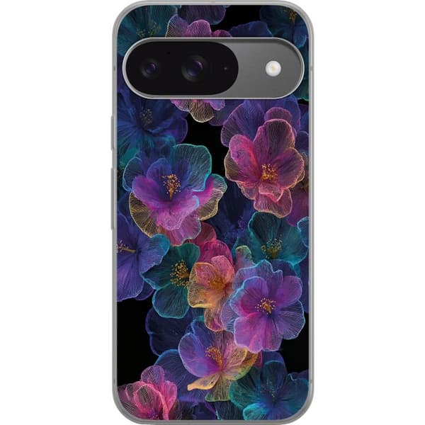 Kompatibelt Mobildeksel til Google Pixel 9 Pro Elegant blomstermønster med mørk bakgrunn