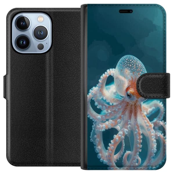 Kompatibel Tegnebogsetui til Apple iPhone 13 Pro Nærbillede af blæksprutte med bløde farvetoner