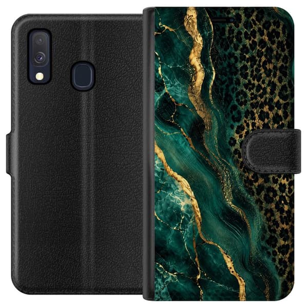 Kompatibelt Lommeboketui til Samsung Galaxy A40 Smaragdleopard