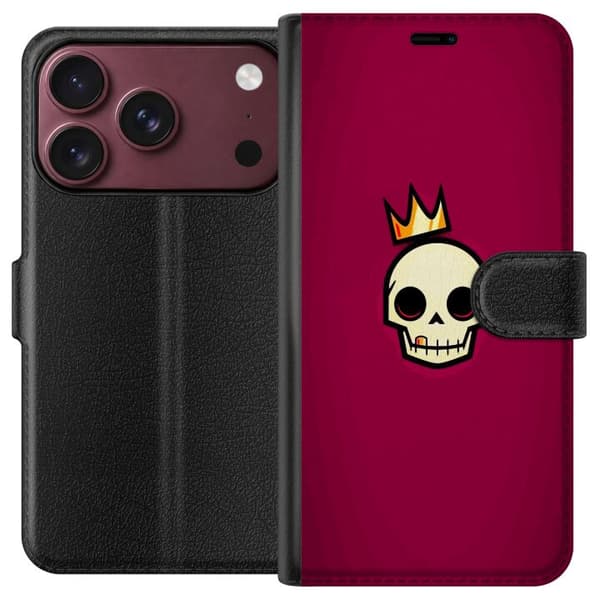 Kompatibel Tegnebogsetui til Apple iPhone 18 Pro Enkelt dødningehoved med gul krone mod mørkerød baggrund