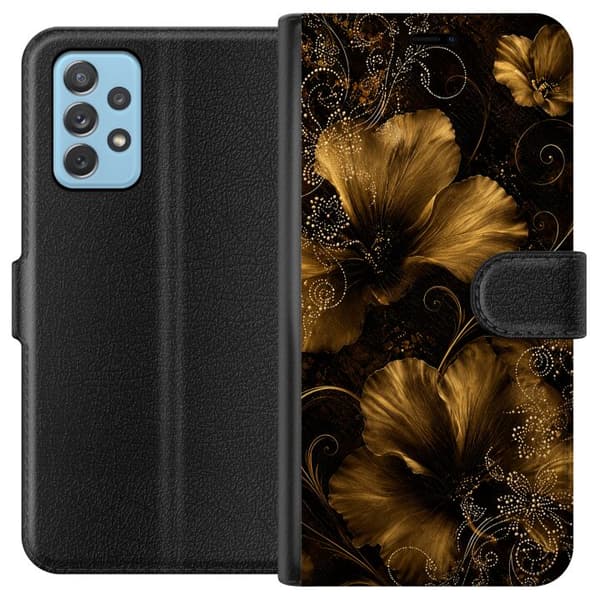 Kompatibelt Lommeboketui til Samsung Galaxy A72 5G Gyllen blomstring